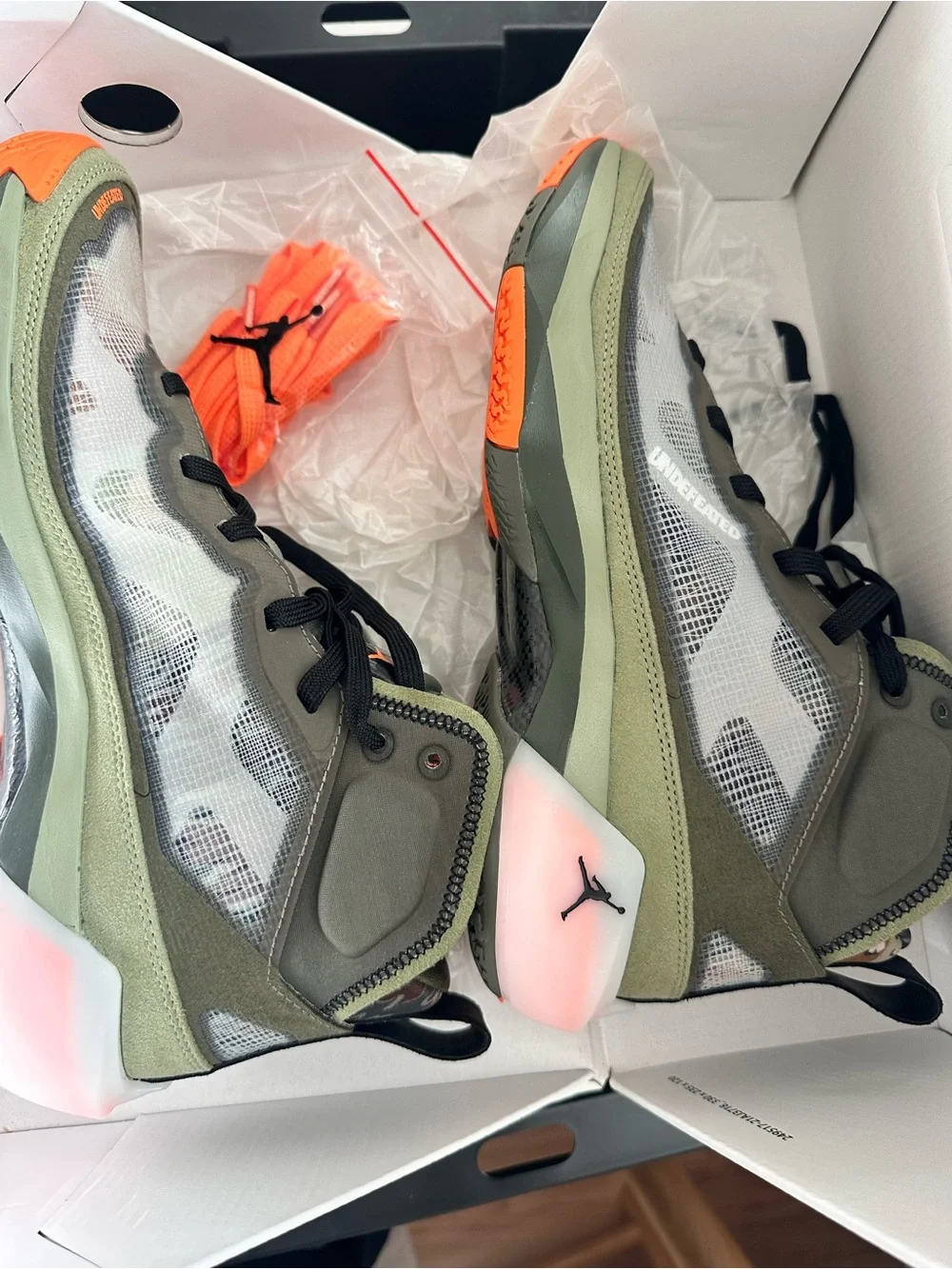 Men’s Jordan Olive Green and Bright Orange Basketball Sneakers air Jordan XXXVII